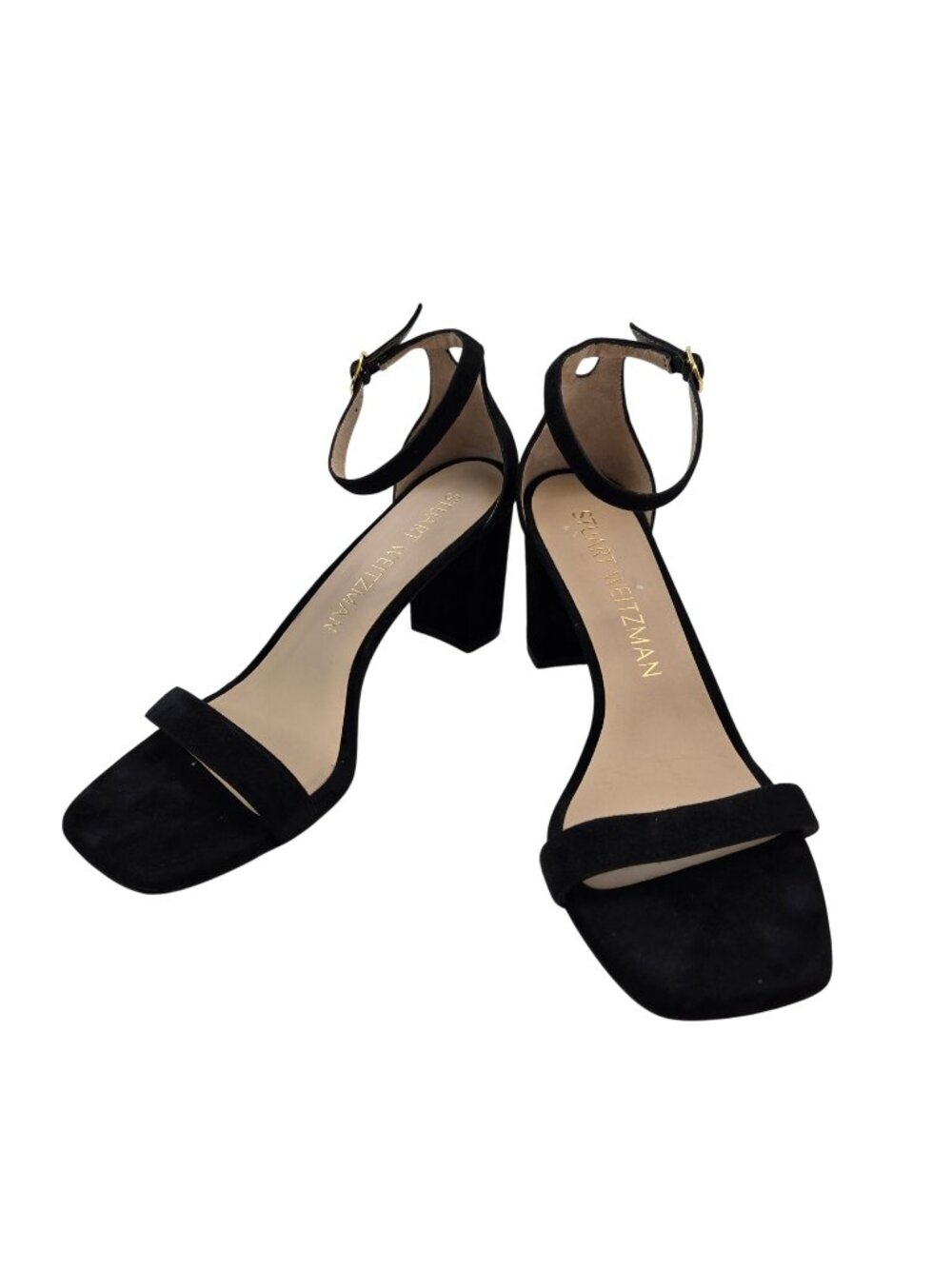 Stuart Weitzman Nudistcurve 75 Block Sandal in Black Suede Leather Size 10